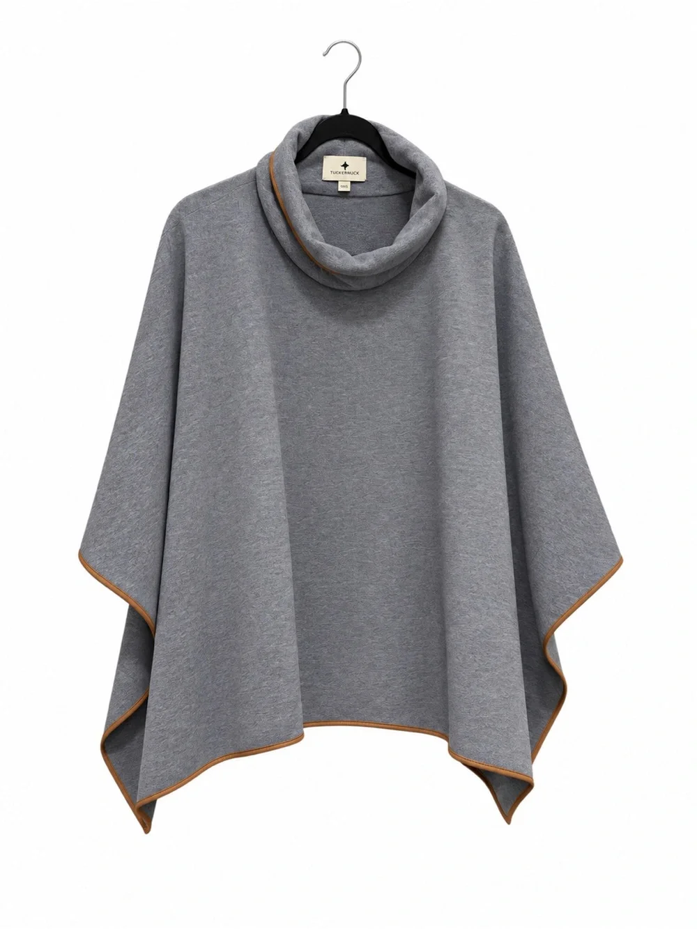 Tuckernuck Leather Trim Gray Cowl Neck Flowy One Size Coat Poncho_3